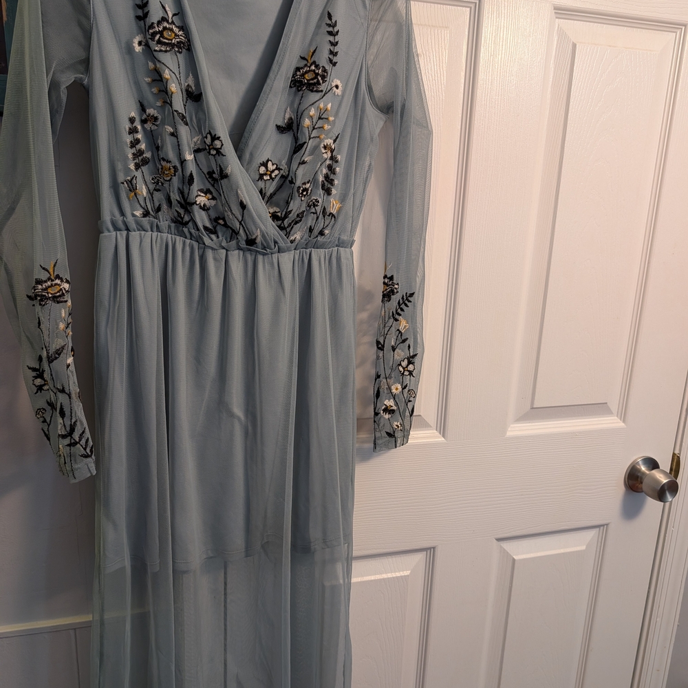 Xhilaration Light Blue Floral Embroidered Dress
